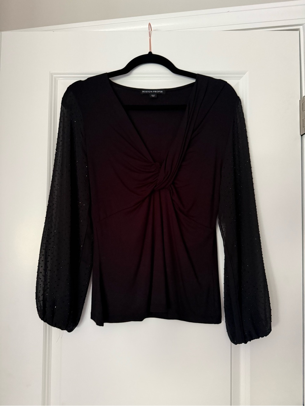 Boston Proper Black Twist-Knot Long Sleeve Blouse